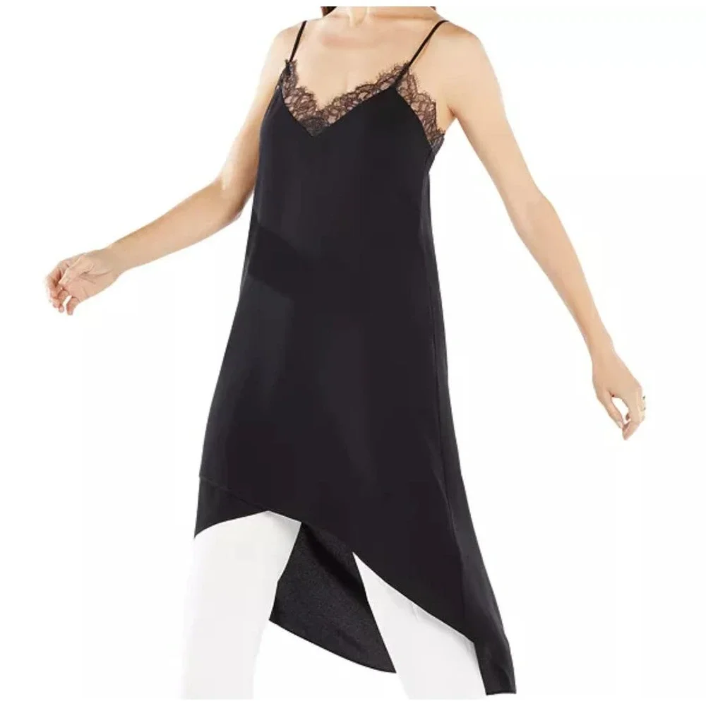 BCBGMaxAzria Astrella High Low Lace Slip Dress Black Cream Womens Size Small - Picture 1 of 6